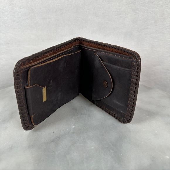 Vintage tooled western Handcrafted Brown Leather Wallet 70s floral boho tan - Picture 11 of 15